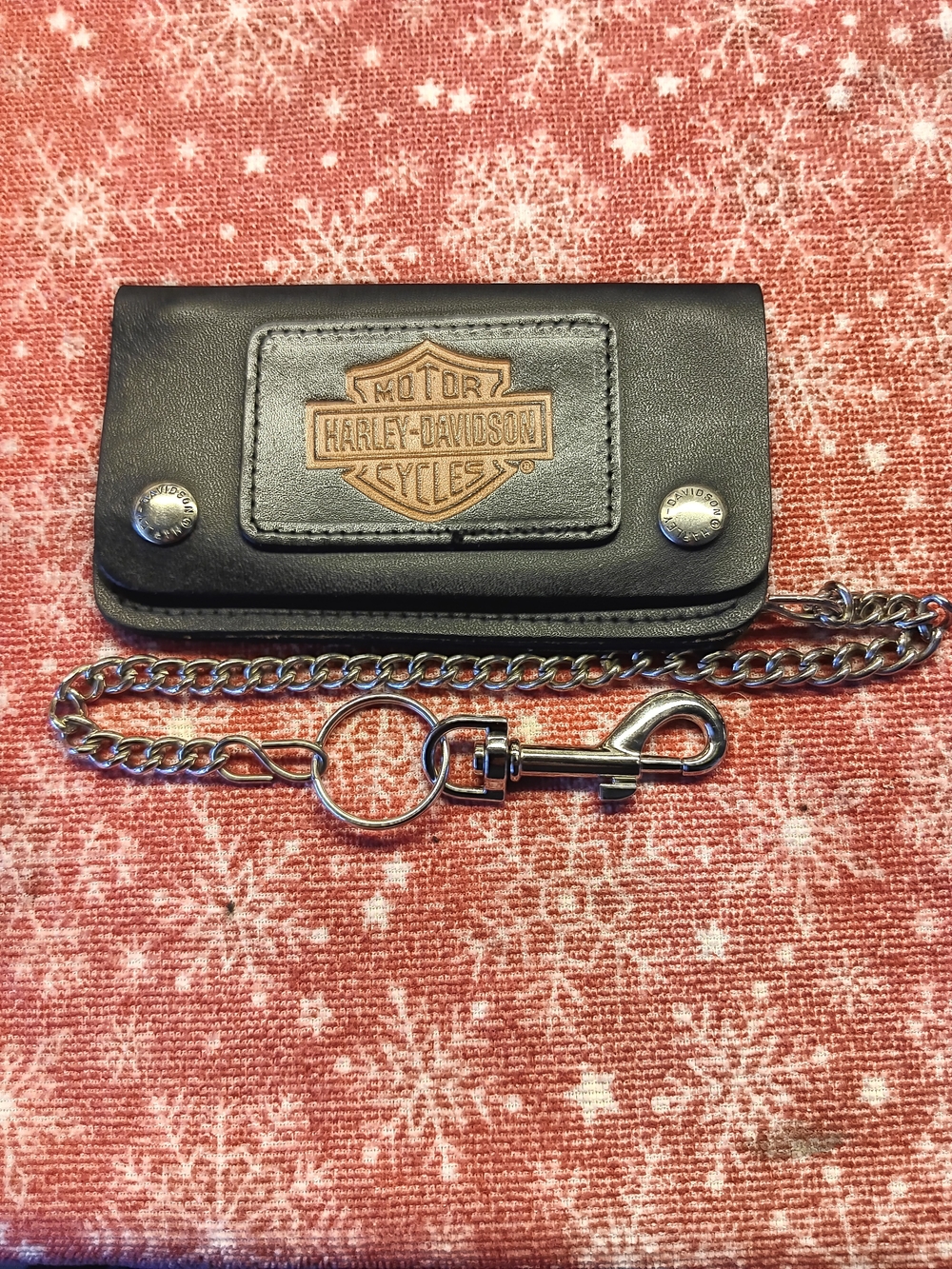 Vintage!  Harley-Davidson Black Leather Chain Wallet with Logo Patch